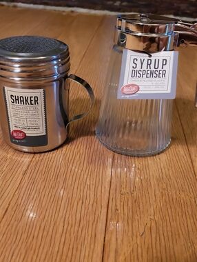 Stainless Steel Shaker and Glass Syrup Dispenser - Silver